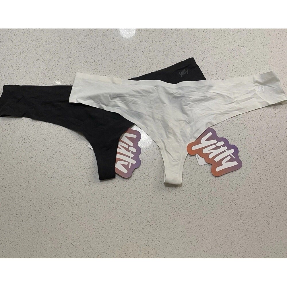 Yitty Smoothed Reality Thong Womens 1X/XXL Black Ivory Lot Of 2 NWT